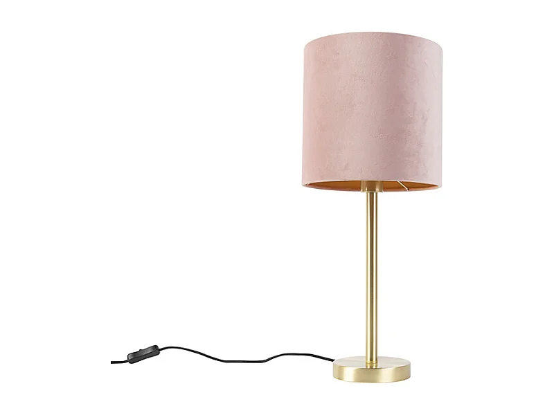 Lampe de table romantique en laiton avec abat-jour rose 25 cm - Simplo