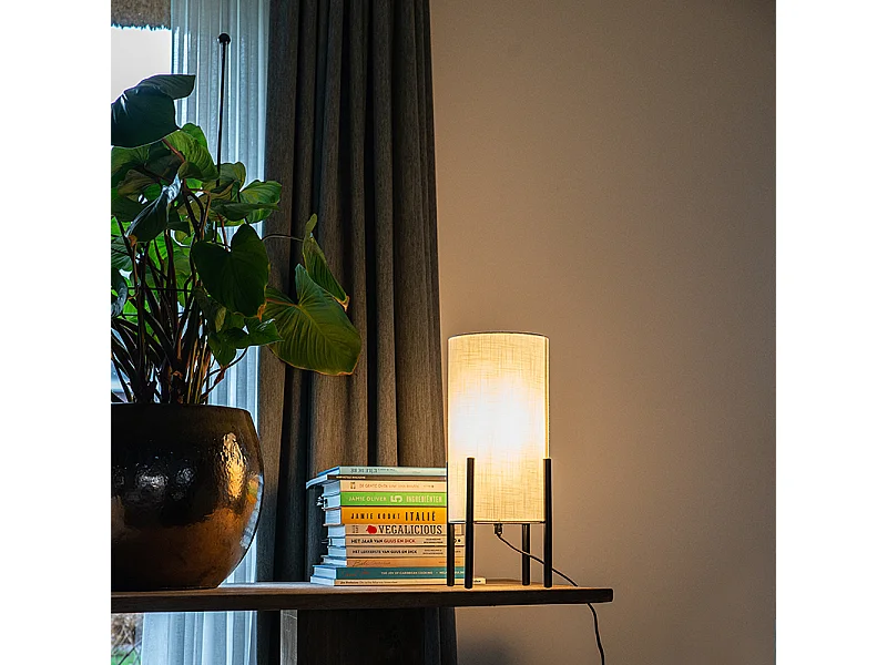 Lampe de table design abat-jour en lin noir blanc - Rich