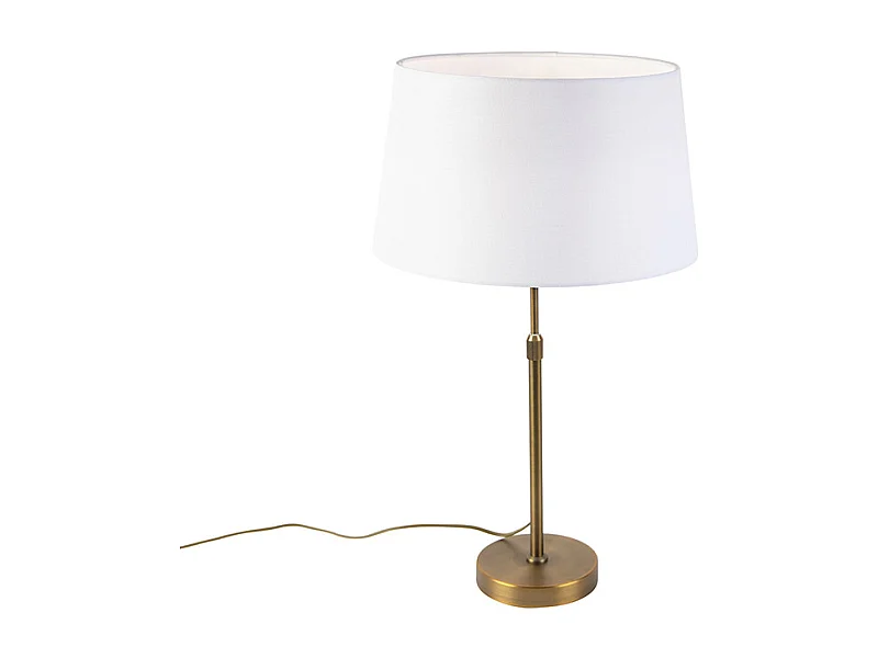 Lampe de table en bronze avec abat-jour en lin blanc 35cm - Parte