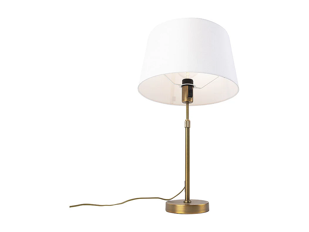 Lampe de table en bronze avec abat-jour en lin blanc 35 cm - Parte