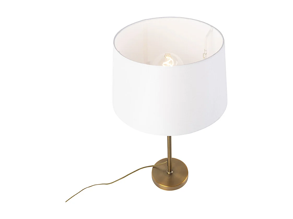 Lampe de table en bronze avec abat-jour en lin blanc 35 cm - Parte