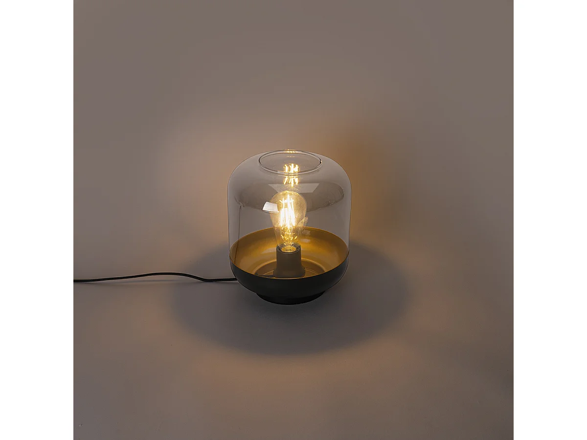 Lampe de table design noire avec verre doré et fumé - Kyan