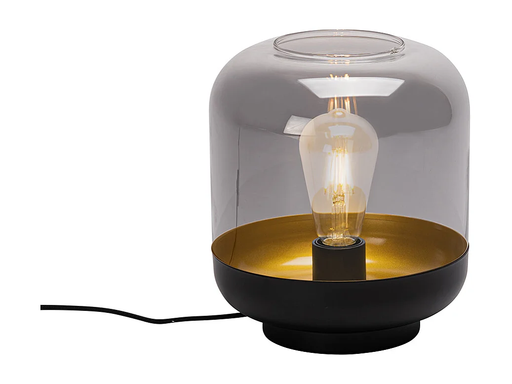 Lampe de table design noire avec or et verre fumé - Kyan