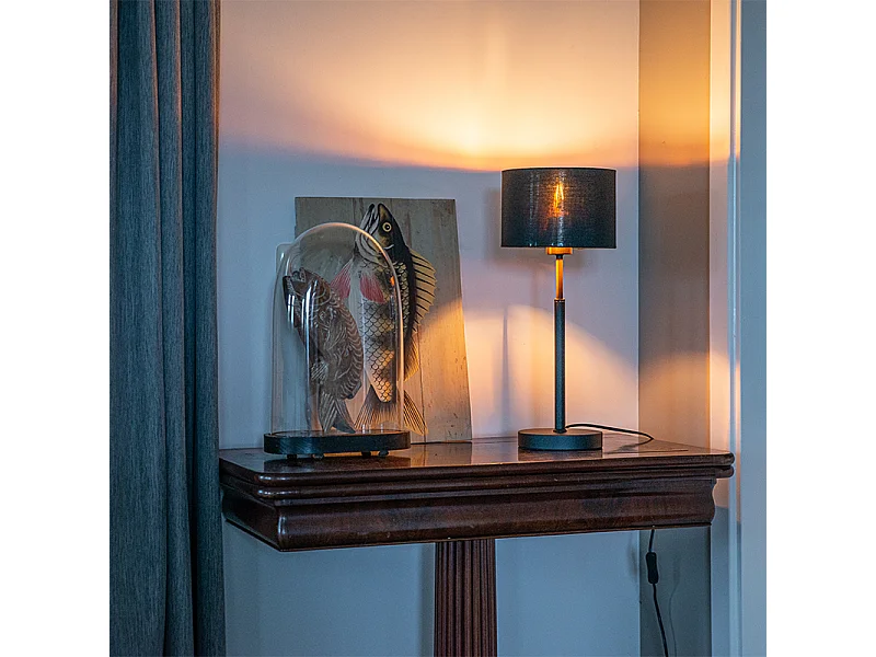 Lampe de table moderne abat-jour en tissu noir avec or - VT 1