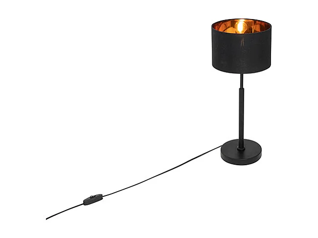 Lampe de table moderne abat-jour en tissu noir avec or - VT 1