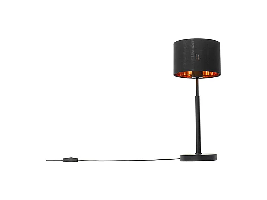 Lampe de table moderne abat-jour en tissu noir avec or - VT 1