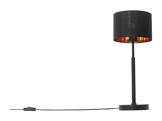 Lampe de table moderne abat-jour en tissu noir avec or - VT 1