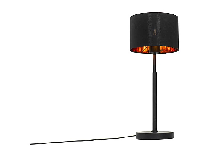 Lampe de table moderne abat-jour en tissu noir avec or - VT 1