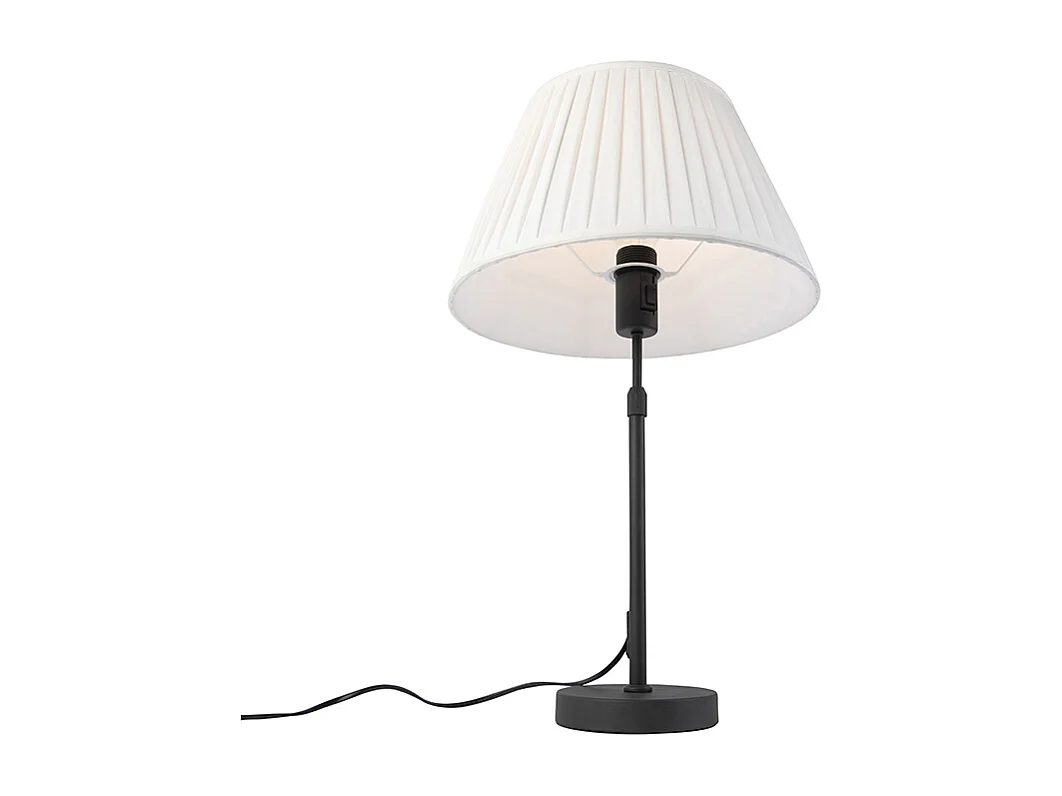 Lampe de table noire avec abat-jour plissé crème 35 cm réglable - Parte