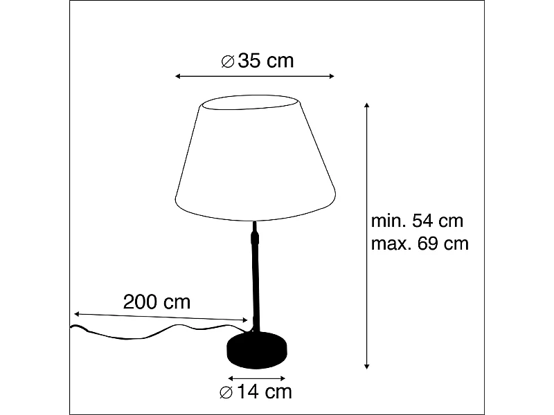 Lampe de table noire avec abat-jour plissé crème 35 cm réglable - Parte