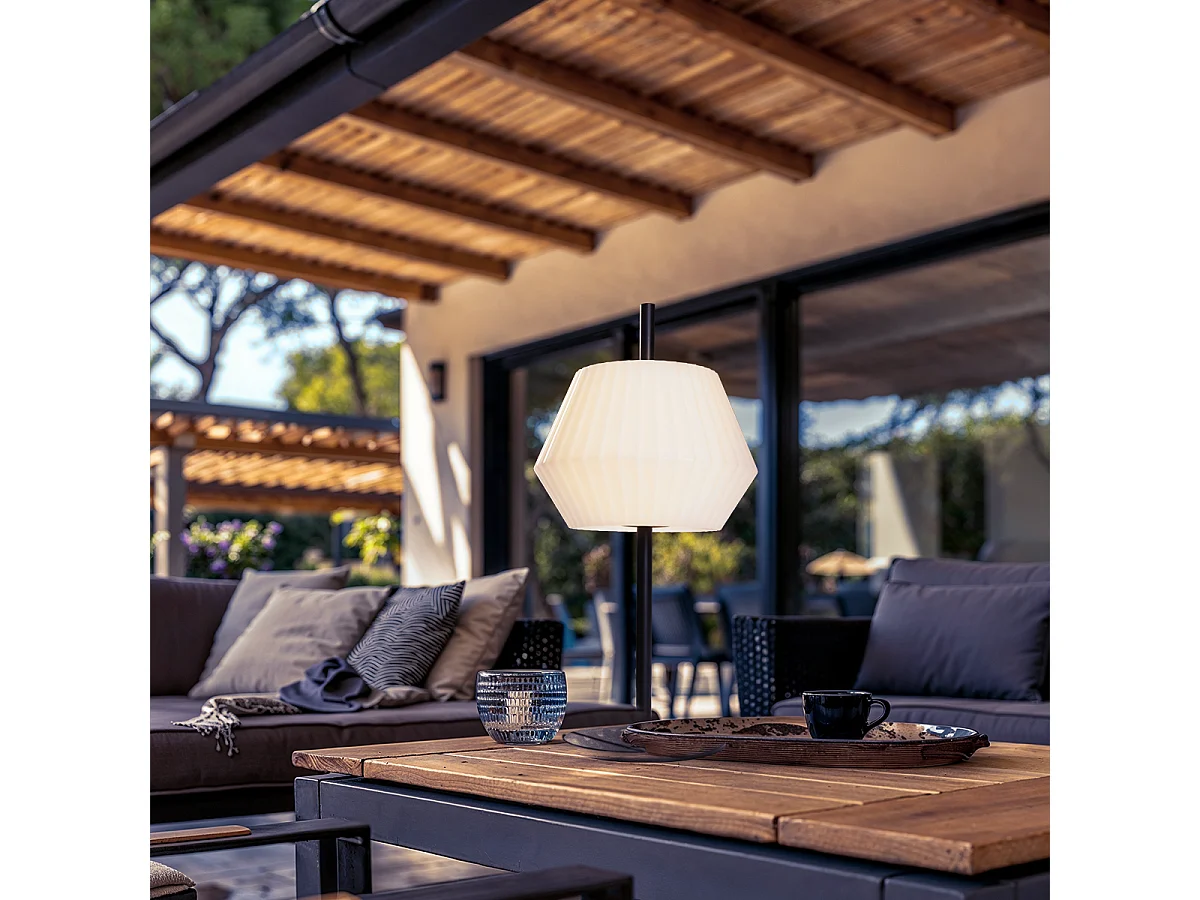 Lampe de table d'extérieur moderne noire avec abat-jour blanc IP44 - Robbert