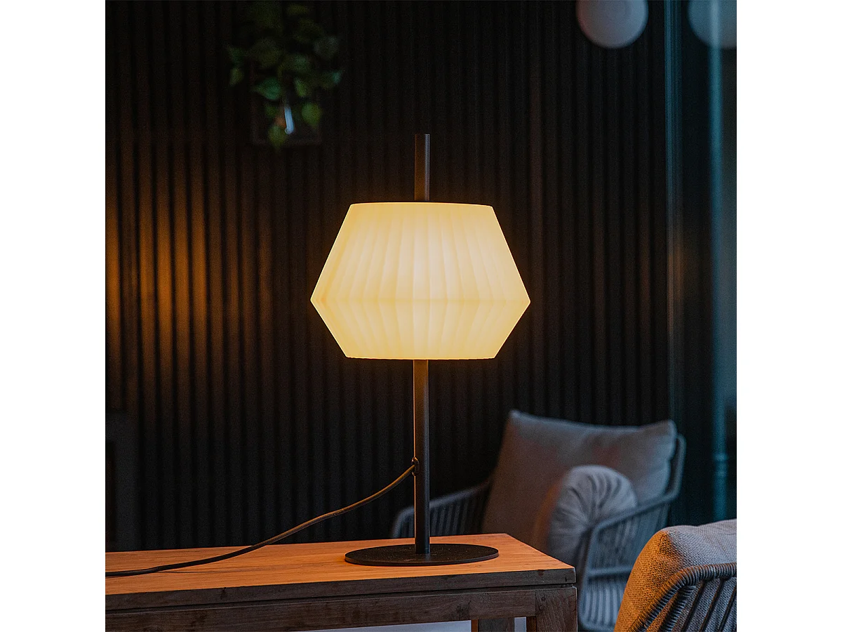 Lampe de table d'extérieur moderne noire avec abat-jour blanc IP44 - Robbert