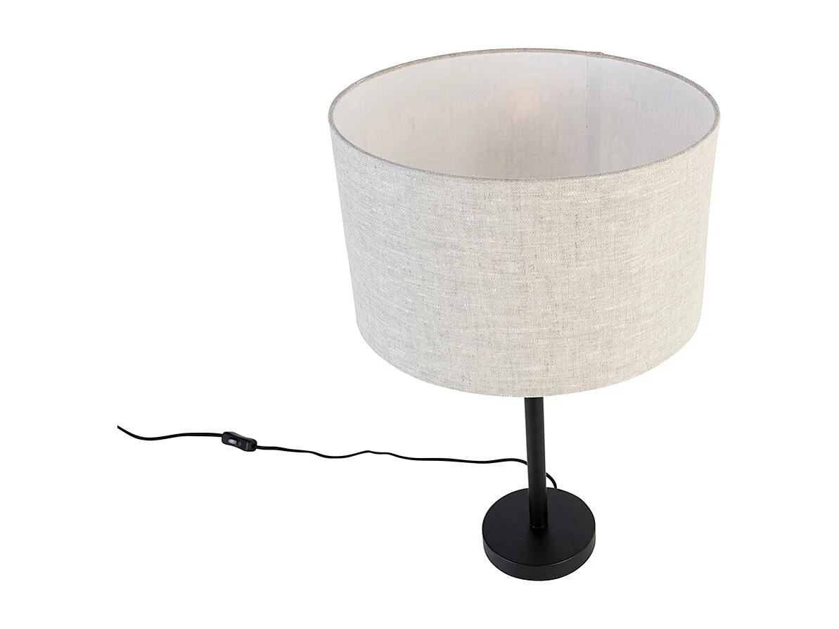 Lampe de table moderne noire avec abat-jour en lin gris clair 35 cm - Simplo