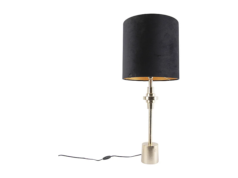 Lampe de table Art Déco dorée avec abat-jour en velours noir 40 cm - Diverso