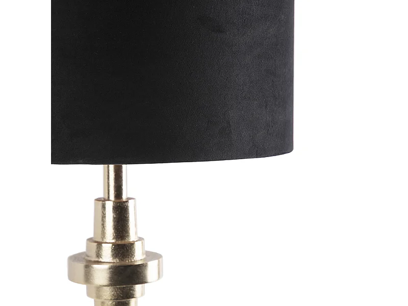 Lampe de table Art Déco abat-jour velours doré noir 40 cm - Diverso