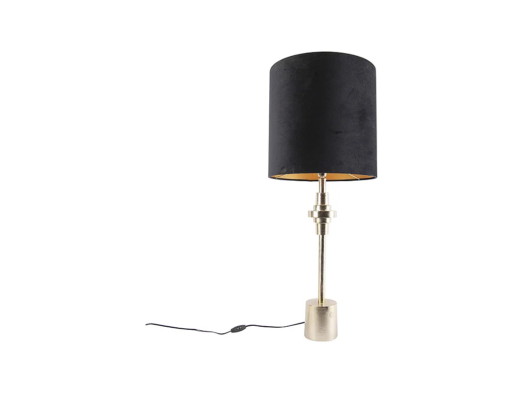 Lampe de table Art Déco abat-jour velours doré noir 40 cm - Diverso
