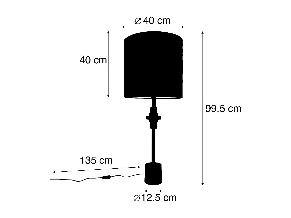 Lampe de table Art Déco dorée avec abat-jour en velours noir 40 cm - Diverso