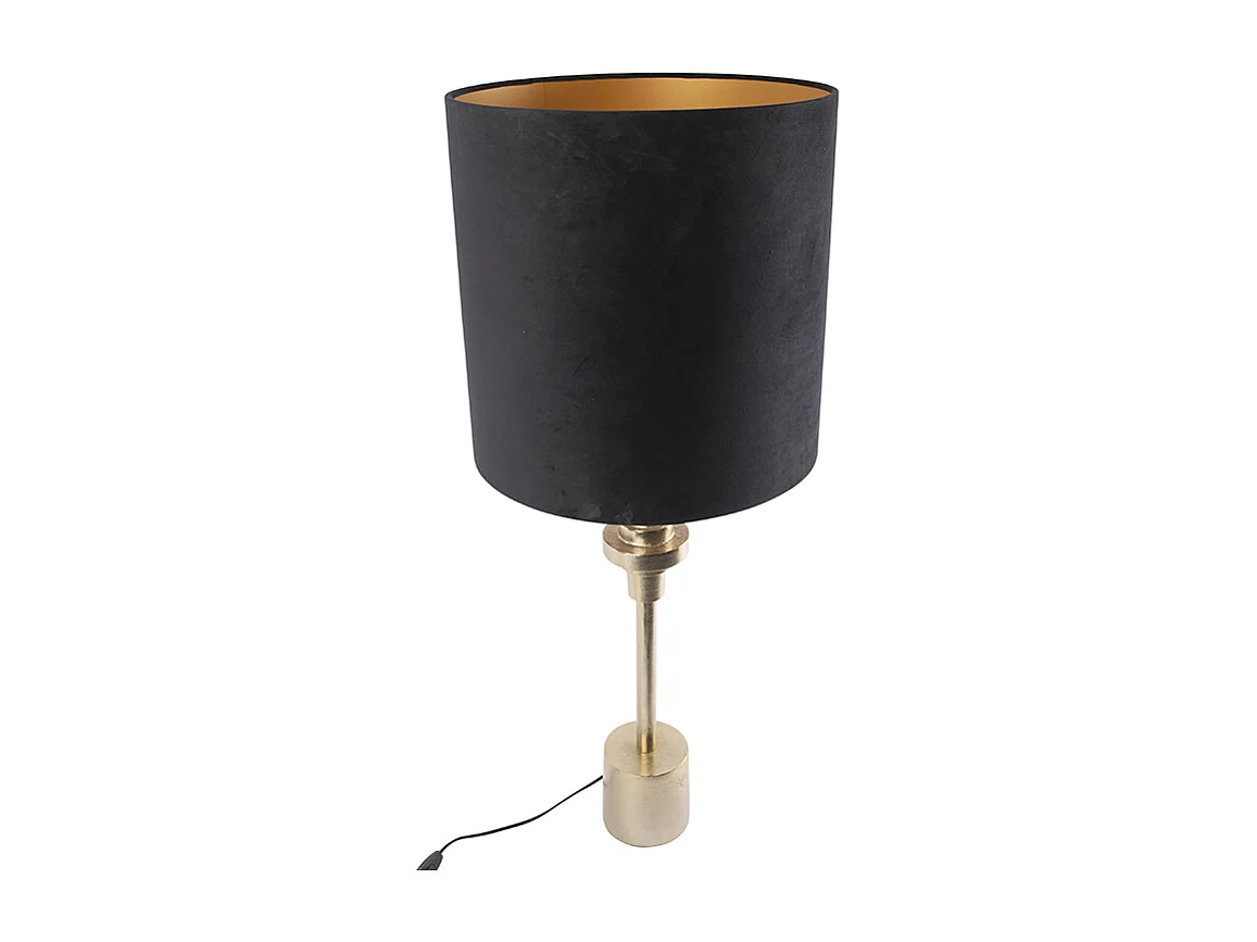 Lampe de table Art Déco dorée avec abat-jour en velours noir 40 cm - Diverso