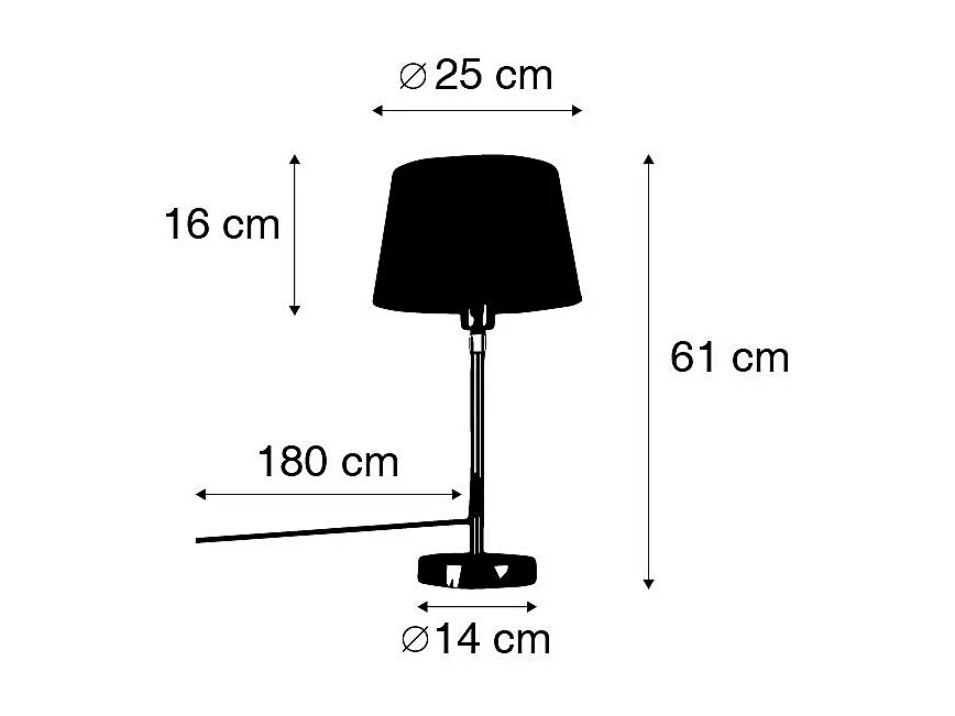 Lampe de table or / laiton avec abat-jour noir 25 cm réglable - Parte