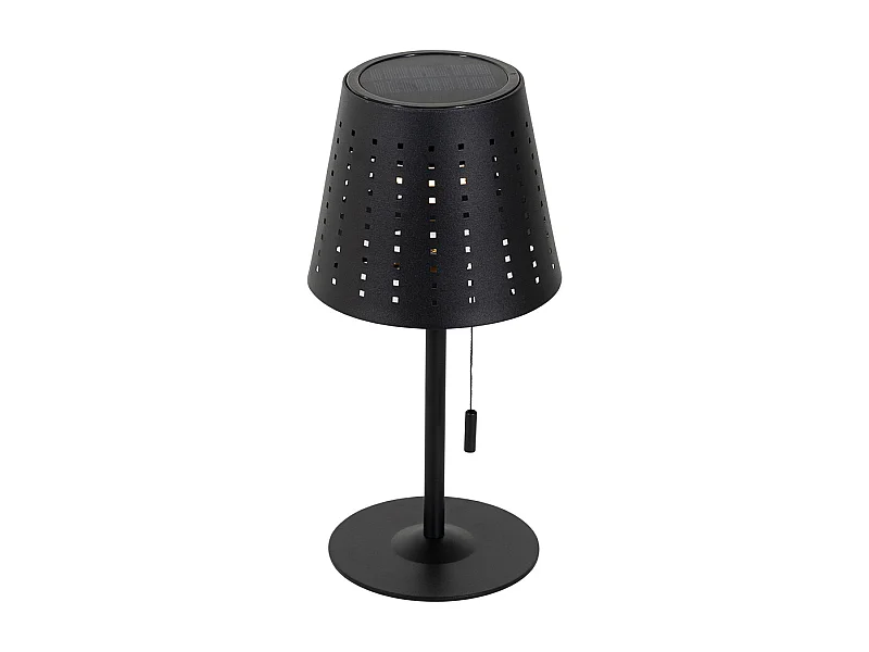 Lampe de table d'extérieur noire avec LED intégrée, 3 niveaux de luminosité, rechargeable et solaire - Ferre