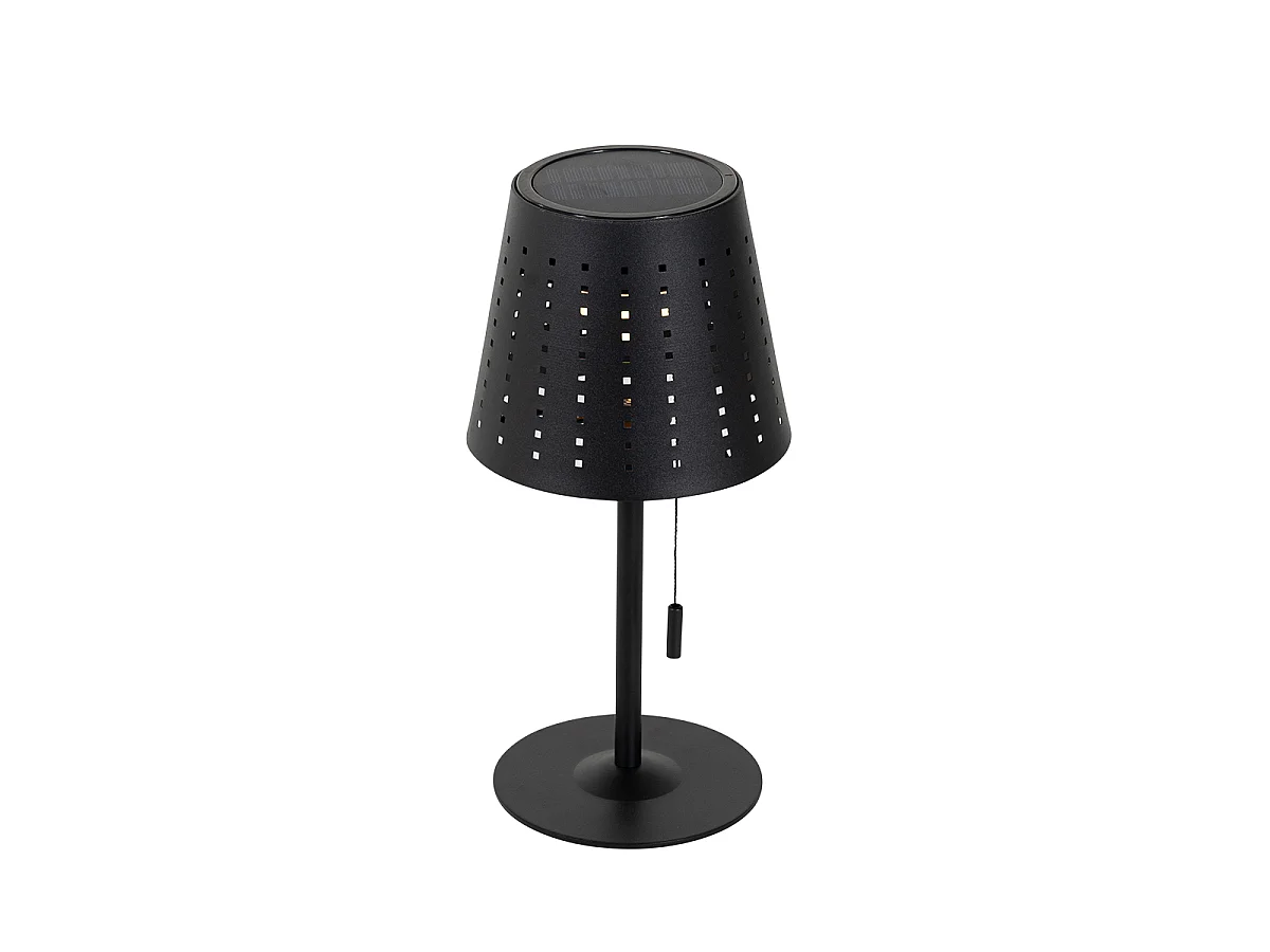 Lampe de table d'extérieur noire avec LED intégrée, 3 niveaux de luminosité, rechargeable et solaire - Ferre