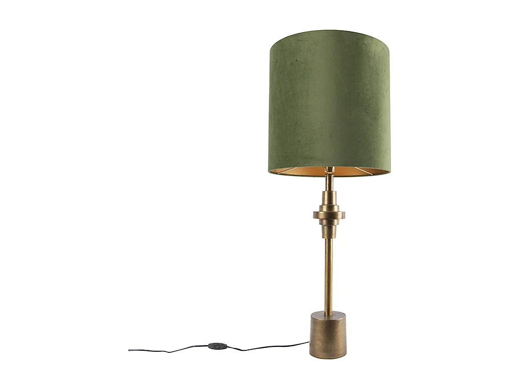 Lampe de table bronze velours abat-jour vert 40 cm - Diverso