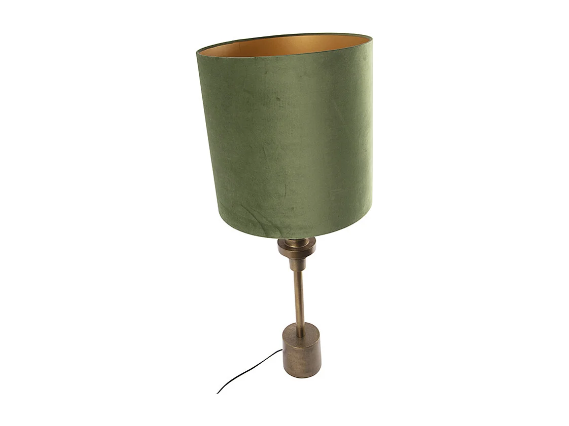 Lampe de table bronze velours abat-jour vert 40 cm - Diverso