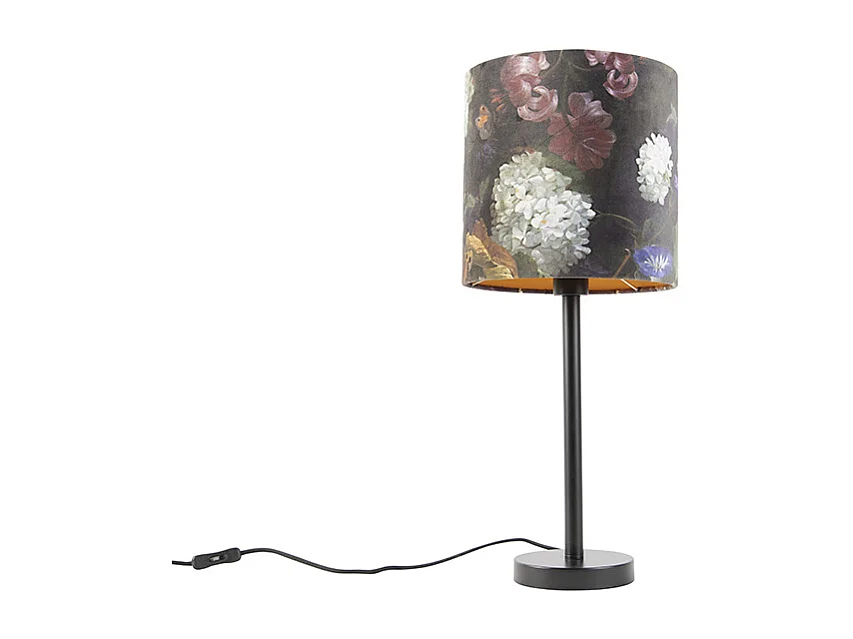 Lampe de table romantique noire avec abat-jour floral 25 cm - Simplo