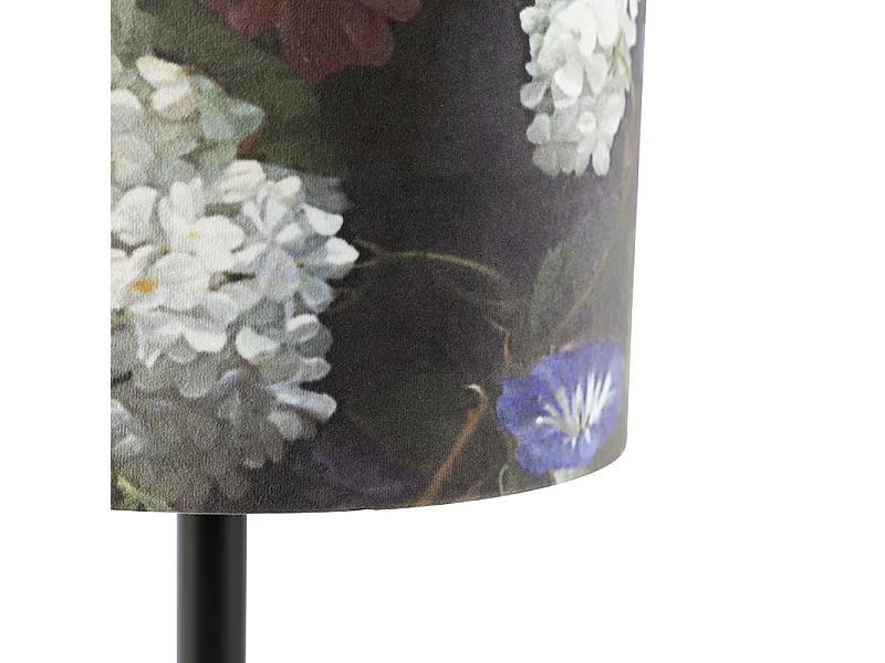 Lampe de table romantique noire avec abat-jour floral 25 cm - Simplo