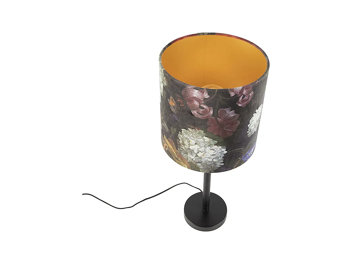 Lampe de table romantique noire avec abat-jour floral 25 cm - Simplo