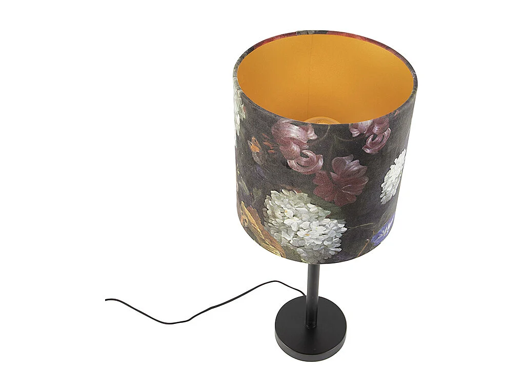 Lampe de table romantique noire avec abat-jour floral 25 cm - Simplo
