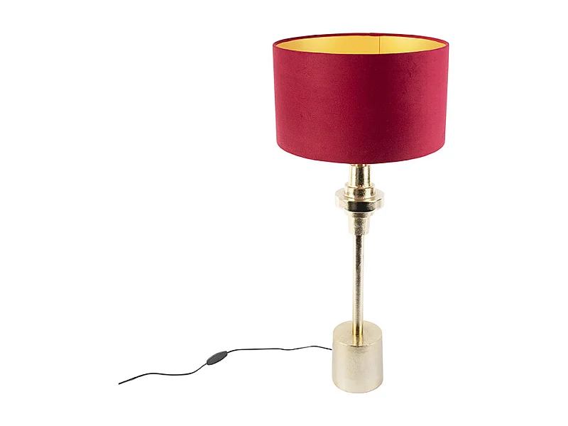 Lampe de table Art Déco avec abat-jour en velours rouge 35 cm - Diverso