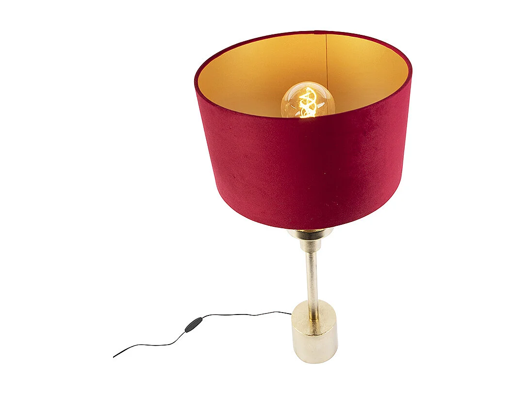 Lampe de table Art Déco avec abat-jour en velours rouge 35 cm - Diverso