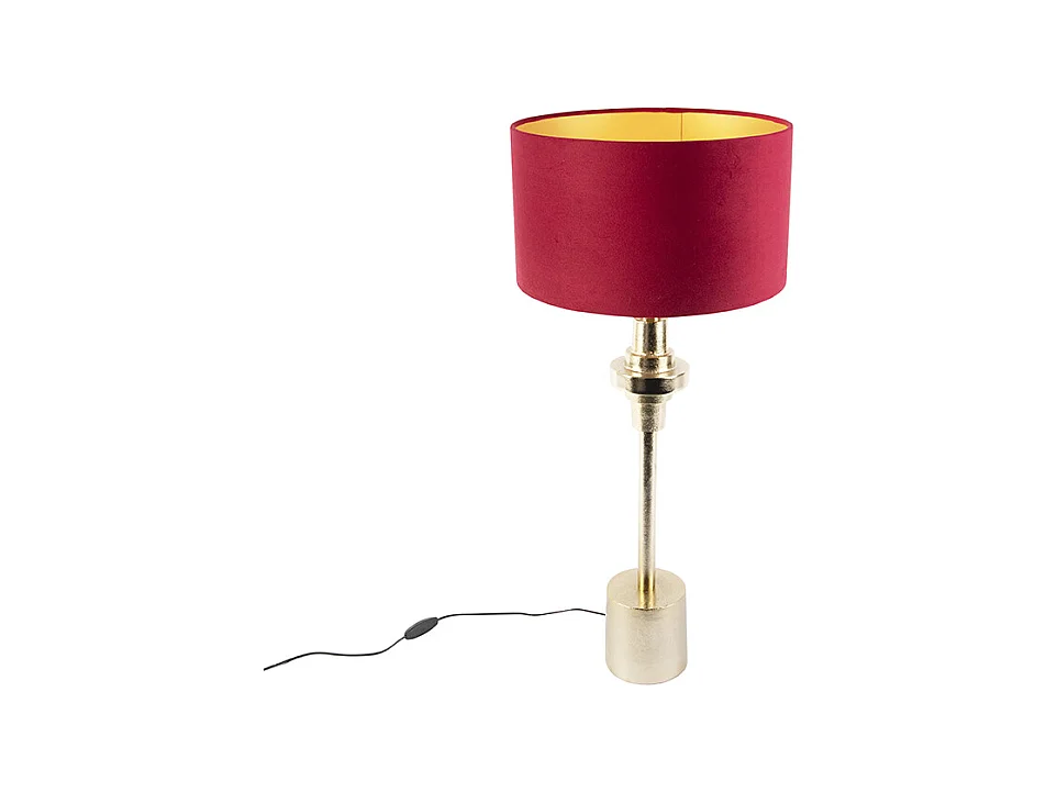Lampe de table Art Déco avec abat-jour en velours rouge 35 cm - Diverso