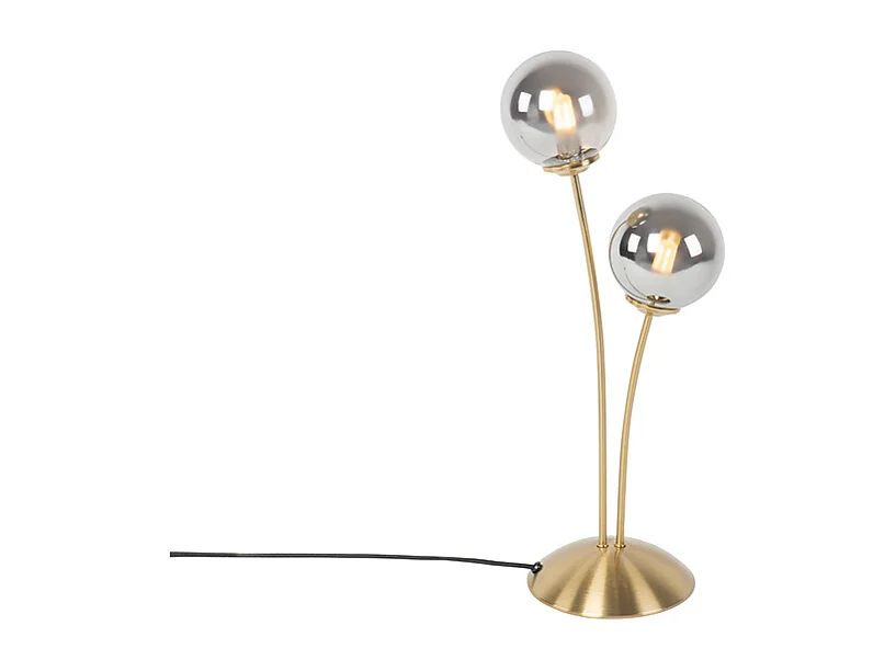 Lampe de table moderne dorée à 2 lumières avec verre fumé - Athènes