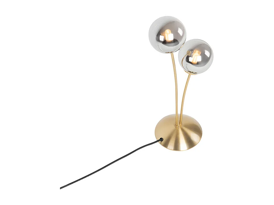 Lampe de table moderne dorée à 2 lumières avec verre fumé - Athènes