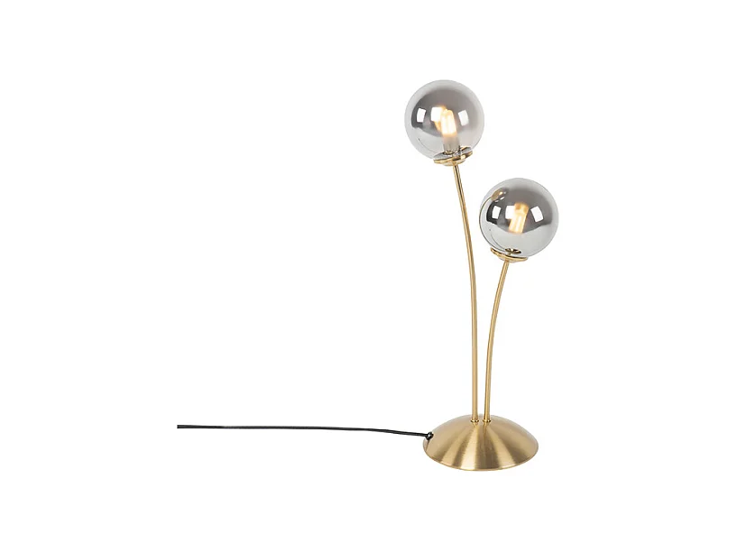 Lampe de table moderne dorée à 2 lumières avec verre fumé - Athènes