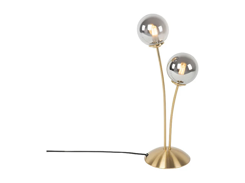 Lampe de table moderne dorée 2 lumières avec verre fumé - Athènes