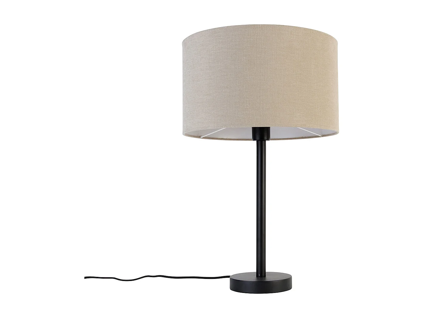 Lampe de table moderne noire avec abat-jour bouclé marron clair 35 cm - Simplo