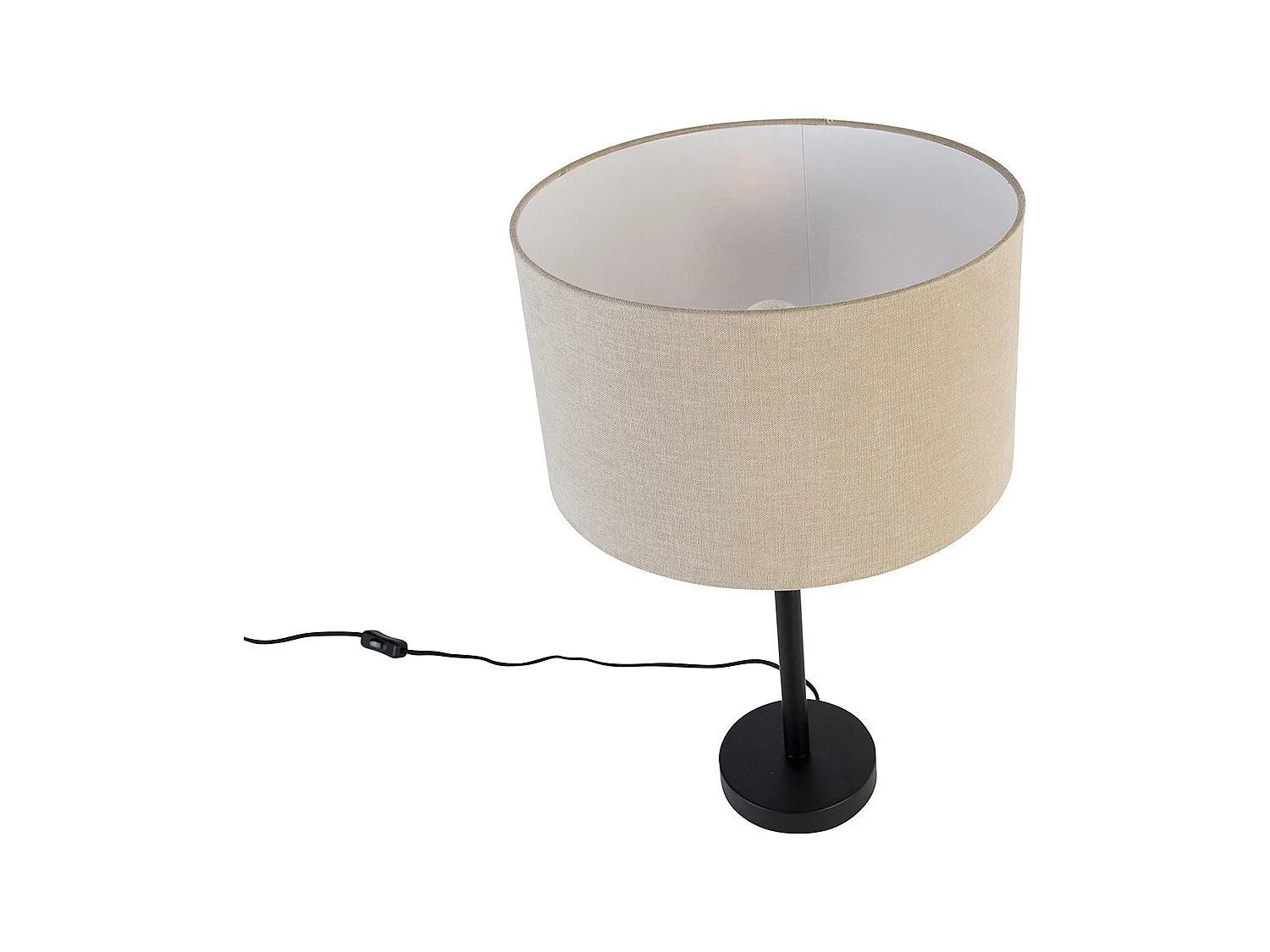 Lampe de table moderne noire avec abat-jour bouclé marron clair 35 cm - Simplo