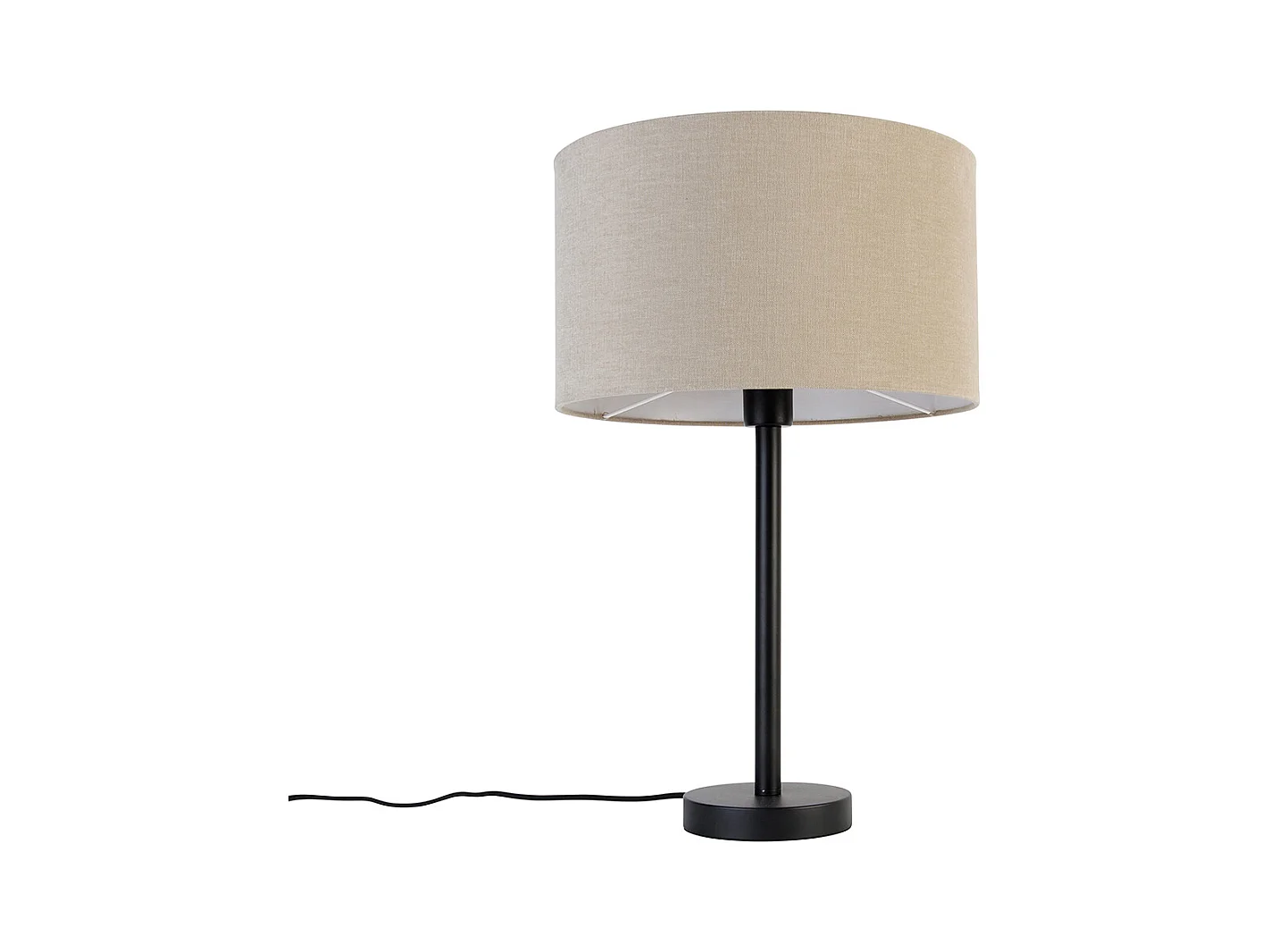 Lampe de table moderne noire avec abat-jour bouclé marron clair 35 cm - Simplo
