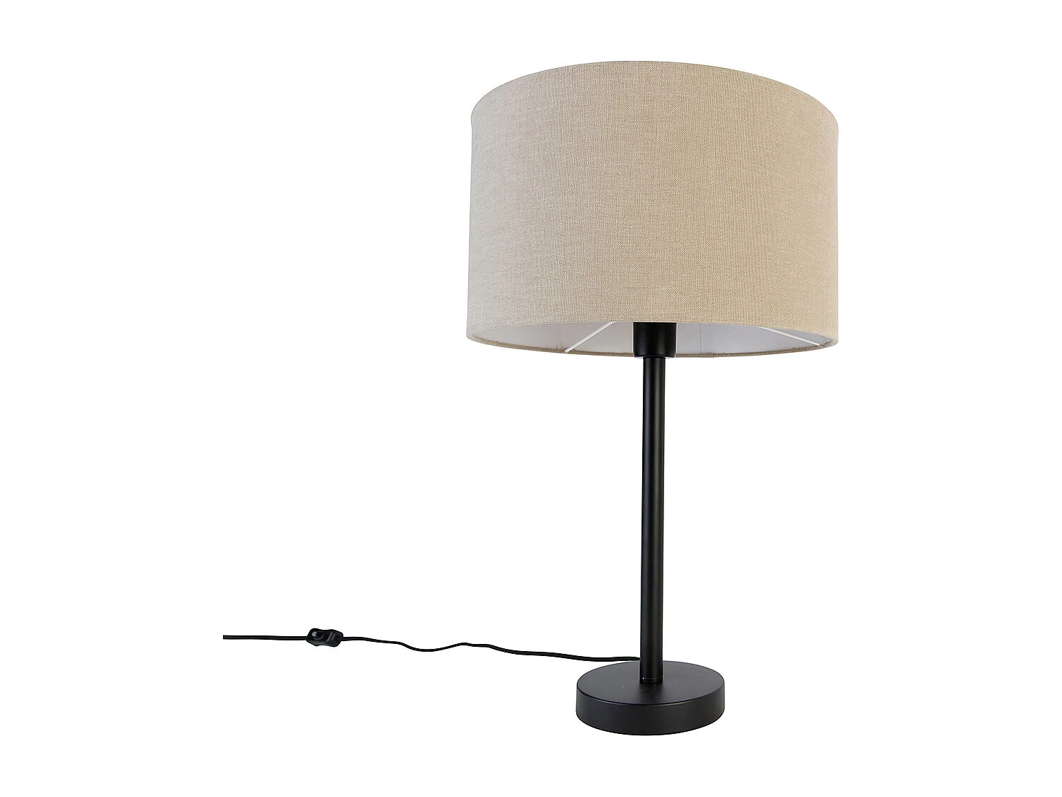 Lampe de table moderne noire avec abat-jour en boucle marron clair 35 cm - Simplo