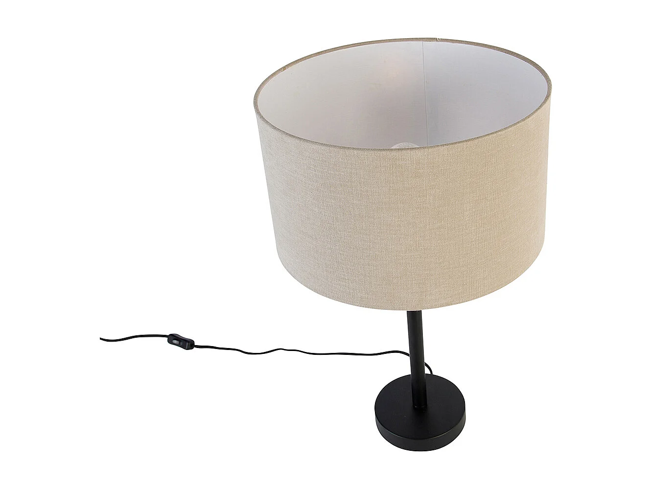 Lampe de table moderne noire avec abat-jour en boucle marron clair 35 cm - Simplo