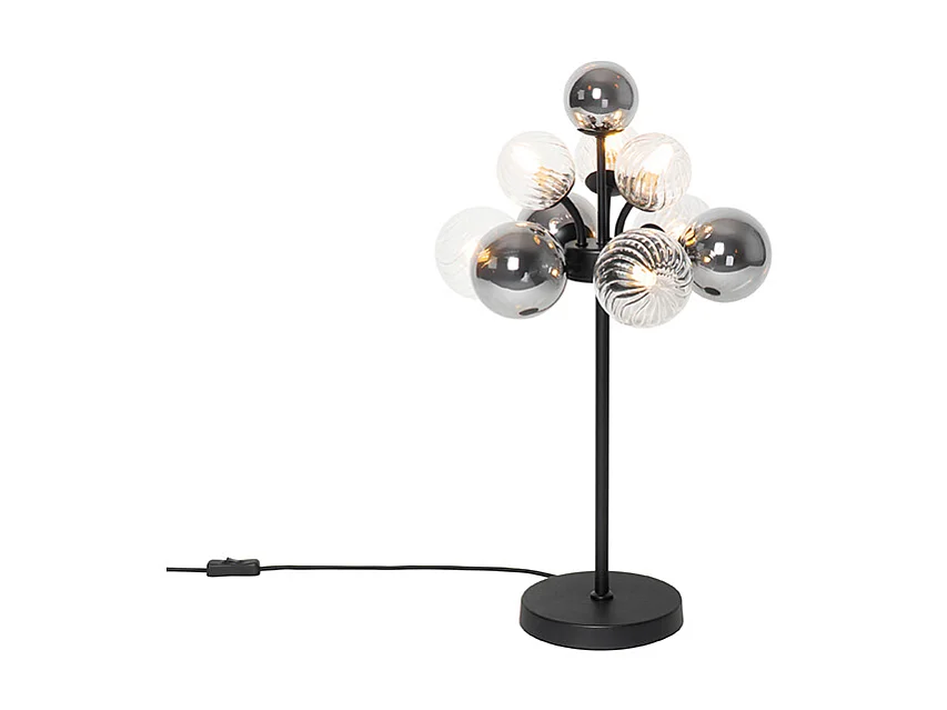 Lampe de table noire avec verre fumé et transparent 6 lumières - Bonnie