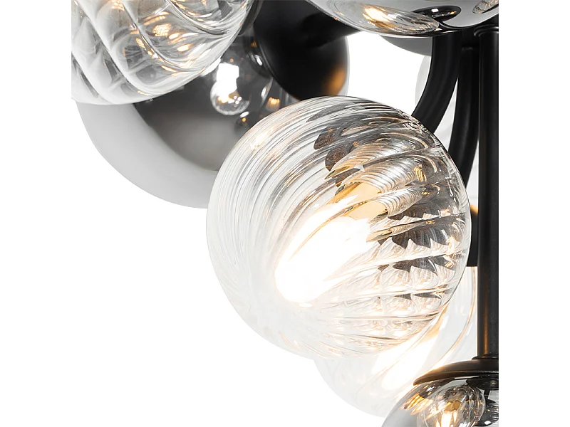 Lampe de table noire avec verre fumé et transparent 6 lumières - Bonnie