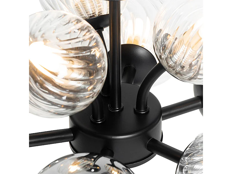 Lampe de table noire avec verre fumé et transparent 6 lumières - Bonnie