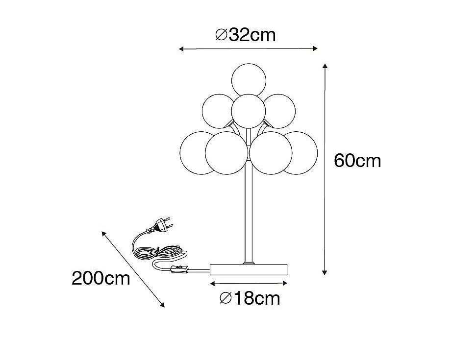 Lampe de table noire avec verre fumé et transparent 6 lumières - Bonnie