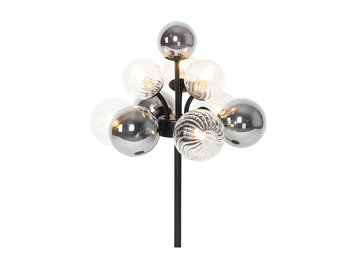 Lampe de table noire avec verre fumé et transparent 6 lumières - Bonnie