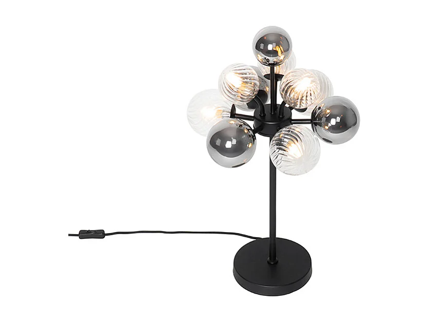 Lampe de table noire avec verre fumé et transparent 6 lumières - Bonnie
