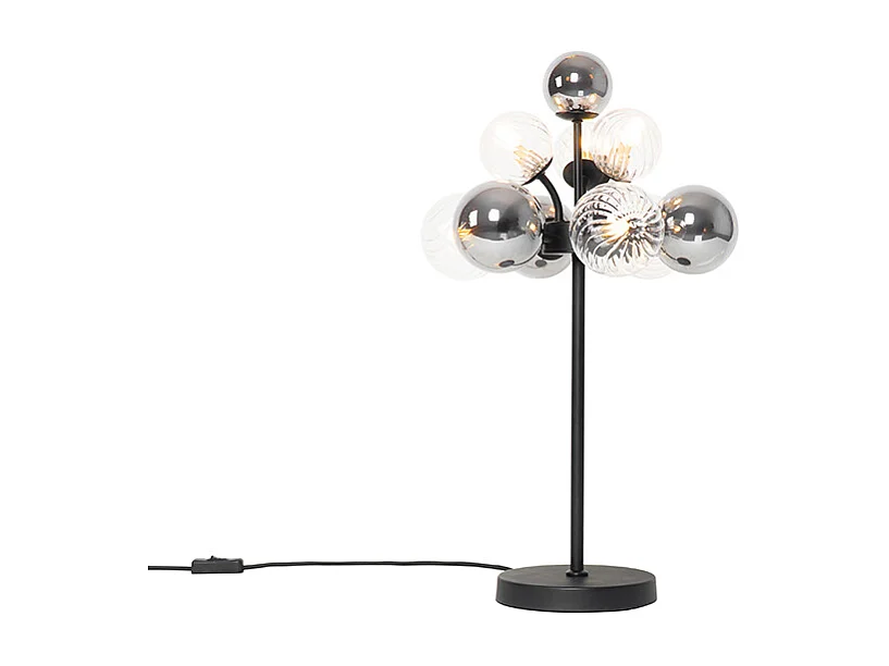 Lampe de table noire avec verre fumé et transparent 6 lumières - Bonnie
